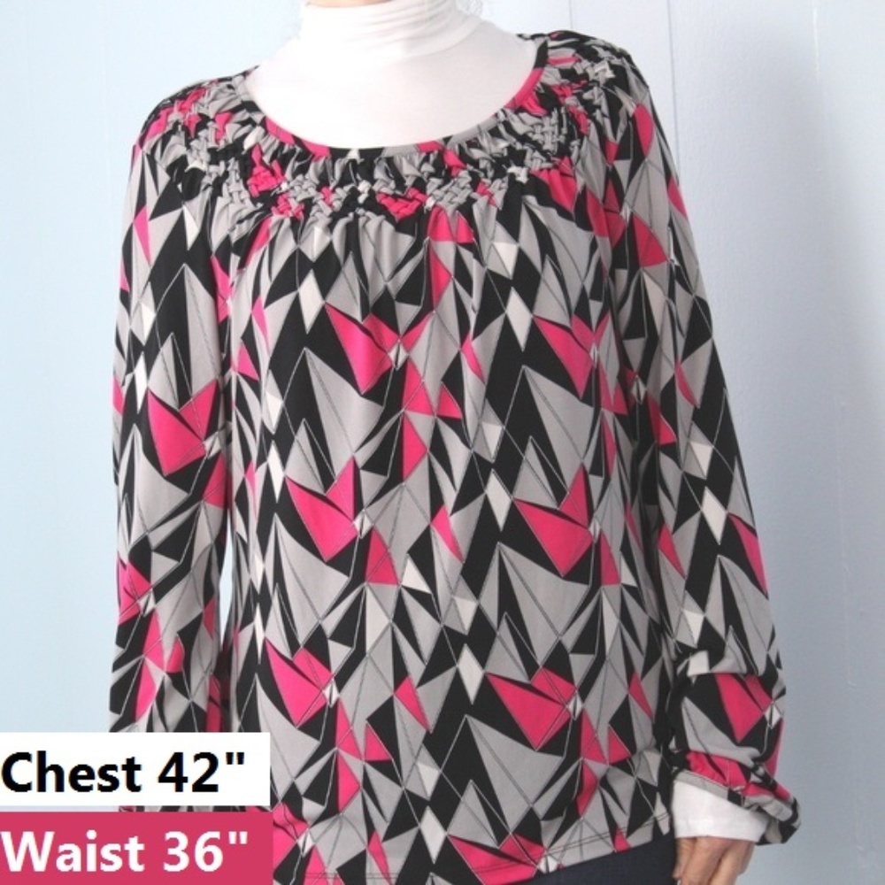 Worthington Stretch Long Sleeve Top Black Pink XL